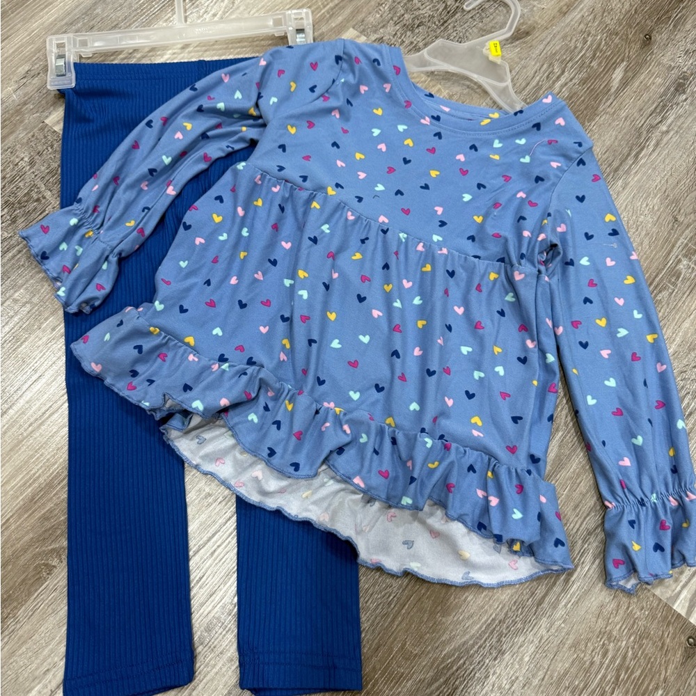Blue Heart Print Top and Leggings Set